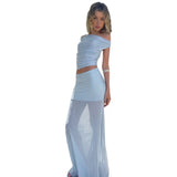Women's Clothing 2025 Summer New Fashion Shoulder Dress Sexy Body Repair Net Yarn Spliced Half-Body Skirt
