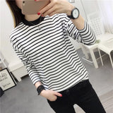 Women Long Sleeve Slim Striped Leisure All-match Korean Style Womens Clothing High Quality Trendy Students Spring
