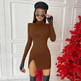 2021 Long Sleeve Solid Turtleneck Cut Out Shoulder Pads Mini Dress Spring Summer Women Fashion Sexy Party Club