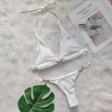 Woherb 2024 New Crystal Diamond Bikini Sexy Stripe Strap Split Swimsuit Vacation Women's