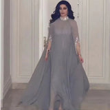 Woherb Middle East Summer New Chiffon Sequins Splicing Half High Collar Casual Women's Big Skirt Women-Outfit