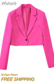 2023 Summer Women Short Blazers Coats Suit Casual Solid Long Sleeve Single Button Female ELegant Street Blazer Outerwear-Outfit