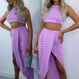 Fashion Lady Skirt Suits Sexy Sleeveless Tops And Casual Drawstring Skirts Outfits Summer Women Two Piece Sets