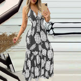 Woherb New Neck With High Waist Print Dress Sexy Women's Dress-Outfit