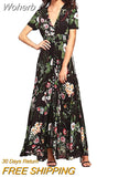 V-Neck Loose Long Print Summer Dress Women Elegant Casual Beach Dress Women Vacation Bohemian Short Sleeve Dresses 19138-Outfit