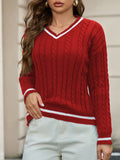 And Winter Knitted Temperament V-Neck Sweater Fashion Loose Jasmine Cloth