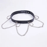 Black PU Chain Ring Belt Women Accessories Gothic Sexy Girdle Clubwear Adjustable Slim Faux Leather Fashion Female