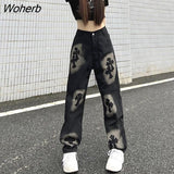 Black Jeans Women Harajuku Style Y2k Streetwear High Waist Baggy Straight Wide Leg Pants Boyfriend Fashion Denim Trousers-Outfit