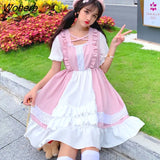 Women Students Kawaii Lovely Harajuku Loose Chic Knee-Length All-match Flare Sleeve Lace Patchwork Japan Style Lolita Cute-Outfit