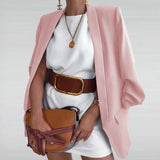Women Formal Jacket Fashion Elegant Solid Color Long Sleeve Coat Autumn Winter Office Lady Chic Lapel Slim Cardigan