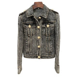 Star Fashion Lion Head Button Repair Water Denim Jacket Jacket In Autumn And Winter