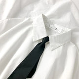 White Shirts Women with Tie Japanese Style Preppy Students BF Simple Solid Loose Summer Top Daily Streetwear 2023-Outfit