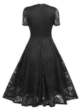 Lace Short Sleeves V-Neck Swing Bridemaid