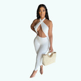 Black White Halter Cut Out Jumpsuit Women Summer 2023 Romper One Piece-Outfit