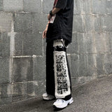 Gothic Punk Cargo Pants Anime Patch Pants for Men Women High Waist Black Trousers Wide-leg Casual Pant Harajuku Y2k Male
