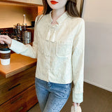 Woherb Texture Short Coat Female Spring And Autumn 2024 New Hot Style National Wind Plate Buckle Long Sleeve Jacket Autumn Women's Wear-Outfit