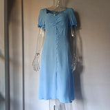 Elegant Square Collar With Button Summer Midi Dresses For Women 2023 Vintage Short Sleeve Slim Sexy Party Dress Vestidos-Outfit