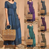 Woherb 2023 New Vintage Loose Waist Pocket Dress Casual Plaid Print Patchwork Women's Dress-Outfit