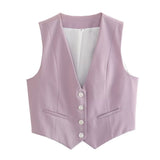 Women's Retro Solid Color Candy Color V-Neck Short Suit Vest / Horse Clip