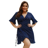 hirigin Women Summer Dress Polka Dot Boho Beach Dress Women Beach Holiday Dress Casual Short Sleeve V-Neck Sundress Plus