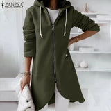2022 Autumn Sweatshirts Coats Fashion Women Hoodies Long Sleeve Jackets Casual Zipper Long Hooded Solid Sweatshirt
