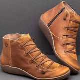 Winter Women Ankle Boots Retro Punk PU Leather Plush Snow Boots Casual Strap Slip-On Waterproof Flat Shoes Short