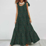 Printed Maxi Dress Women's Summer Sundress ZANZEA Casual Long Sleeve Beach Vestidos Female O Neck Bow Robe