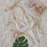 Woherb Sexy New Crystal Diamond Bikini Solid Color Patchwork Belt Swimsuit Vacation Split Women's