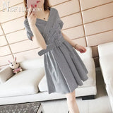 Summer Plus Size Stripe Women Dress Waist Belt Female