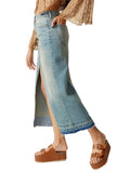 Fashion Woman Loose Slit Straight Leg Denim Skirt-Outfit