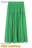 Spring Summer Slub Cotton Linen Midi Length A-Line Skirt Women High Waist Casual Eight Colors Skirt With Big Swing QT1737-Outfit