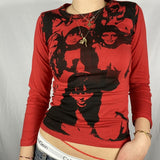 Harajuku Graphic Print T-shirt 90s Women Vintage Crop Top Y2K Aesthetic Summer Slim Fit Tees Tops Streetwear Gothic