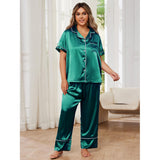 Woherb Women's Plus-Size Pajamas Spring And Summer High Sense Ice Silk Short Sleeve Trousers Home Suit-Outfit