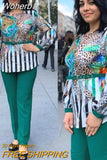 2 Piece Set African Clothes Africa 2023 Dashiki Fashion Print Dresses Suit Bazin Top Pants Elastic Party Plus Size Clothing-Outfit