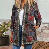Autumn Winter Fashion Loose Women Folk-custom Print Jacket Coats Casual Retro Long Sleeves Coats Elegant Cardigan