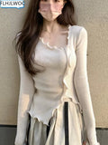 Irregular Split Fungus Edge Knitted Sweater Women's Spring Winter New Style Chic Korea Slim Fitted Bodycon Sexy Jumpers