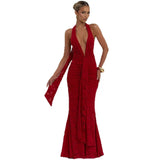 New Women's Sexy Deep V-Low Backpack Skirt With Folded Fishtail