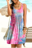 New Fashion O Neck Women's Mini Dress 2021 Casual Loose Tie Dye Print Sleeveless Folds Ladies Vest Beach Dress Plus