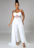 Formal Strap Patchwork See Through Belted Cape