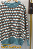 Women Sweater O Neck Pullover Chic Thicken Striped Sweaters Winter Clothes Sweet Jumper Leisure Loose Knitwear-Outfit