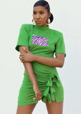 Print Green Crew Neck Mini