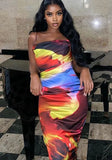 Printed Sexy Strap Tie Dye Long