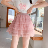 11 Color Girl Sweet Tulle Cake Mesh Short Skirt Elastic Waist Fairy Tutu Mini Ball Gown Skirt For Spring Summer QT2139-Outfit