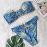 Woherb New Sexy Bikini Solid Color Strapless High Waist Swimsuit Metal Accessories Women's