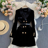 Sister Winter Dress 2023 New Ladies' Suit Collar Temperament British Style Double-Breasted Velvet Dress-Outfit