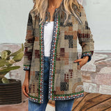 Autumn Winter Fashion Loose Women Folk-custom Print Jacket Coats Casual Retro Long Sleeves Coats Elegant Cardigan