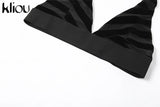 Kliou Mesh Patchwork Two Piece Set Women Sexy Solid Deep V-Neck Crop Tops+ See Through High Waist Skinny Female Matching