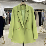 Blazers Women Solid Loose Double Breasted Korean Style Office Ladies Design Simple Leisure Streetwear Temperament