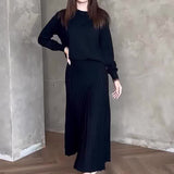 Woherb 2023 New Fashion Pure Color Round Collar Loose Casual High-Waisted Skirt Suit-Outfit