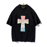 West High Street Oversize Casual T-shirt Mens Turtleneck Letter Foam Short Sleeve T Shirt Hip Hop Harajuku Loose